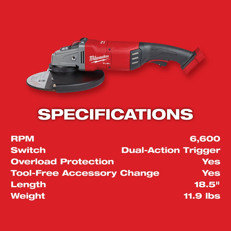 Milwaukee 2785-80 M18 FUEL 18V 7/9" Large Angle Grinder Kit - Bare Tool, Recon - Image 8