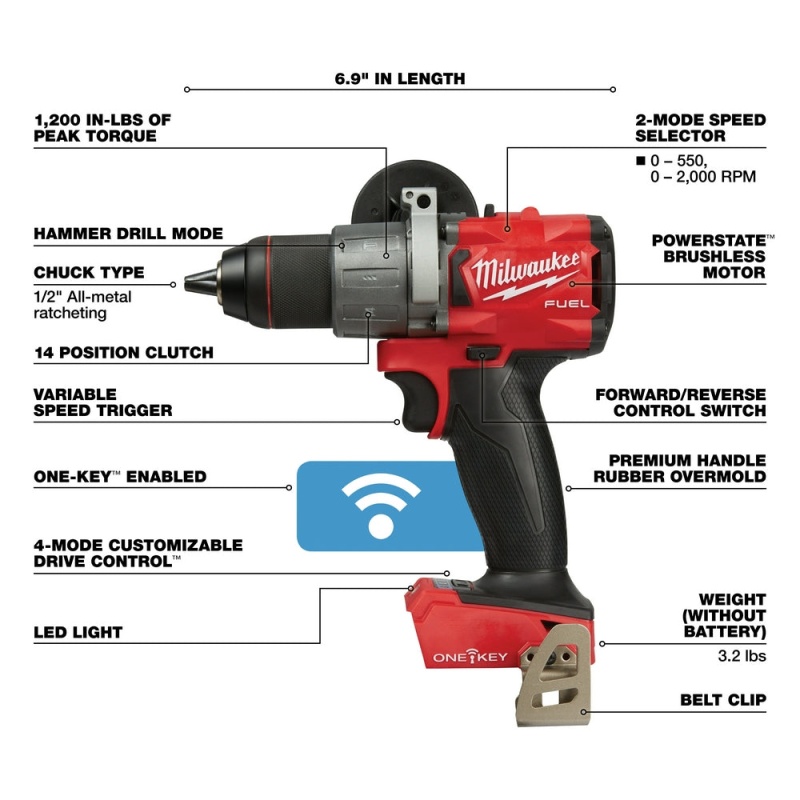 Milwaukee 2806-80 M18 FUEL 18V 1/2" Cordless Hammer Drill - Bare Tool - Recon - Image 4