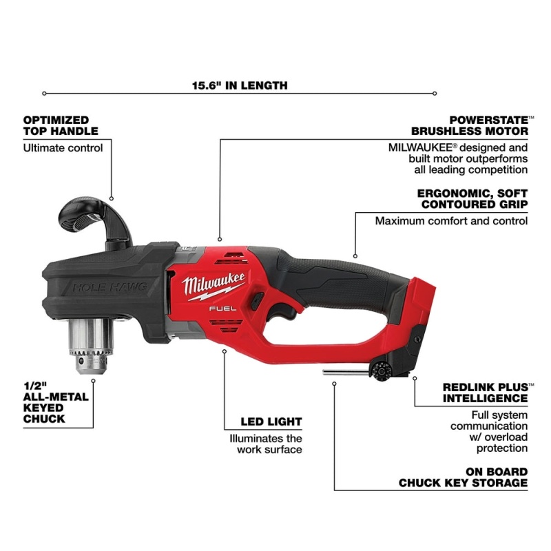 Milwaukee 2807-20 M18 FUEL 18V 12" HOLE HAWG Right Angle Drill -Bare Tool - Image 4