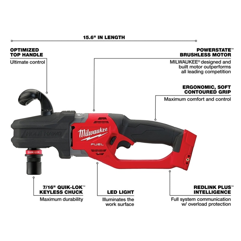 Milwaukee 2808-20 M18 FUEL HOLE HAWG Right Angle Drill w/ QUIK-LOK - Bare Tool - Image 4