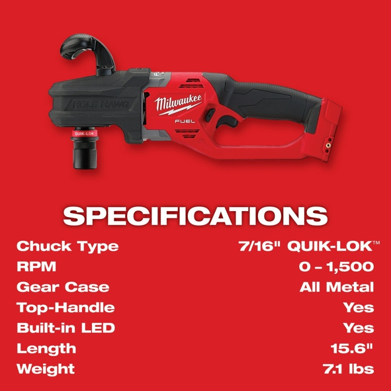 Milwaukee 2808-20 M18 FUEL HOLE HAWG Right Angle Drill w/ QUIK-LOK - Bare Tool - Image 8