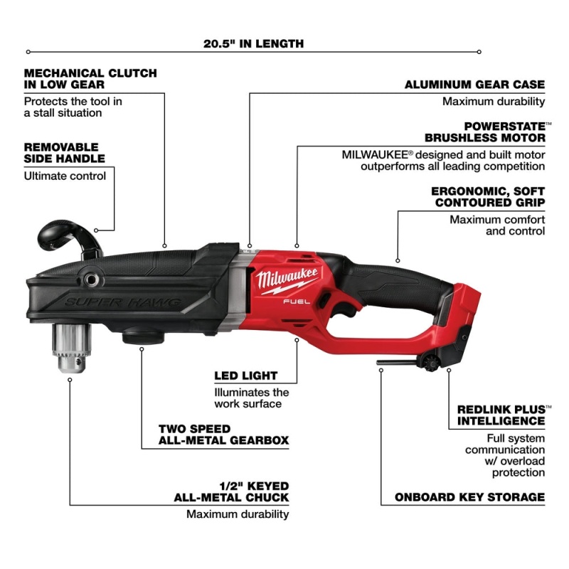 Milwaukee 2809-20 M18 FUEL 18V 1/2 Inch Super Hawg Right Angle Drill - Bare Tool - Image 4