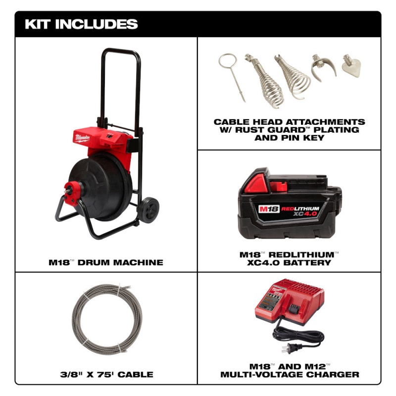 Milwaukee 2817A-21 M18 Li-Ion Cordless Drum Machine w/ 3/8" Cable - Image 2