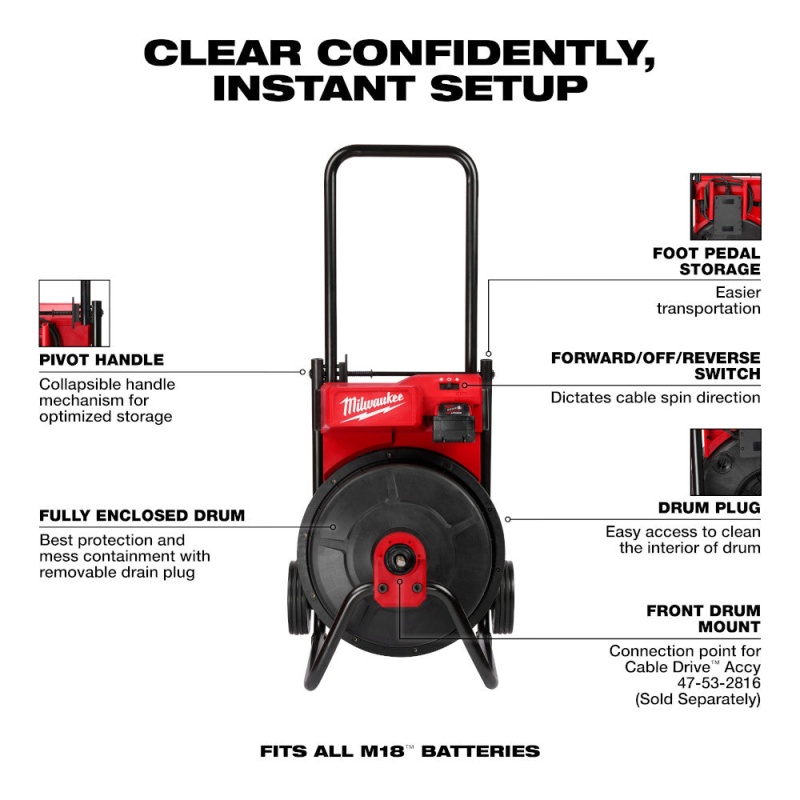 Milwaukee 2817A-21 M18 Li-Ion Cordless Drum Machine w/ 3/8" Cable - Image 4