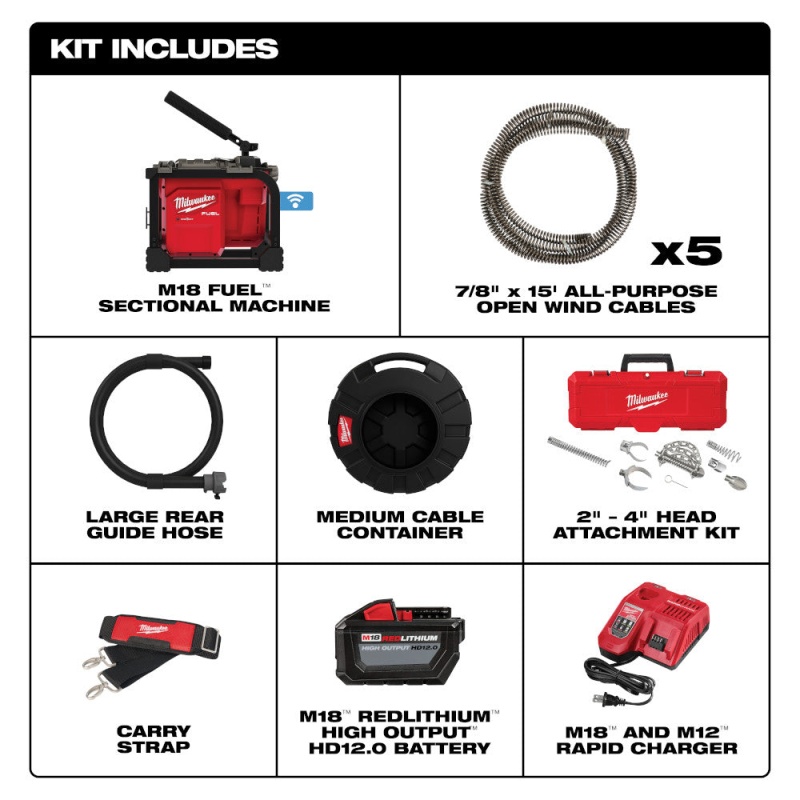 Milwaukee 2818A-21 M18 FUEL 18V 7/8" Sectional Machine Cable Kit - Image 2