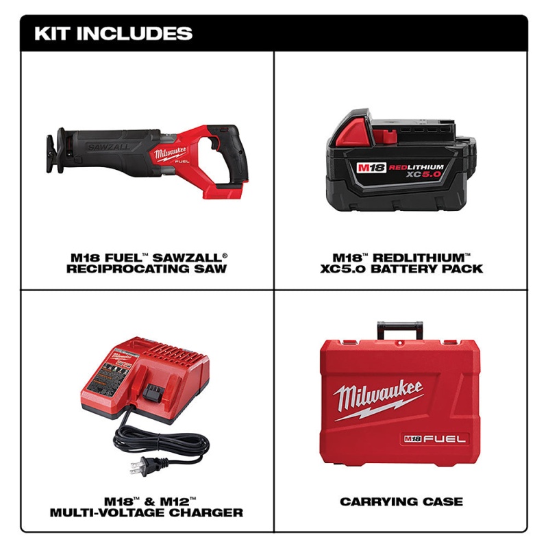 Milwaukee 2821-21 M18 FUEL 18V SAWZALL Li-Ion Reciprocating Saw XC5.0 Kit - Image 2