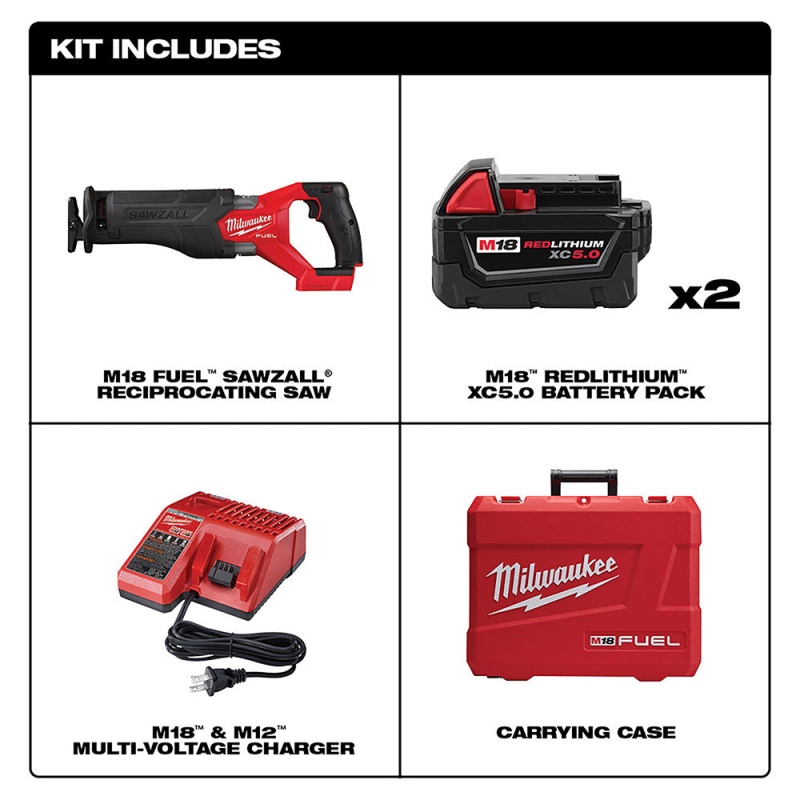 Milwaukee 2821-22 M18 FUEL 18V SAWZALL Cordless Reciprocating Saw Kit - 2/XC5.0 - Image 2