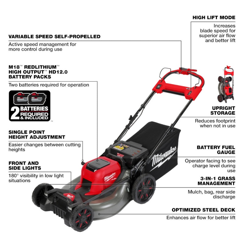 Milwaukee 2823-22HD M18 FUEL 21" Self-Propelled Cordless Lawnmower Mower Kit - Image 4