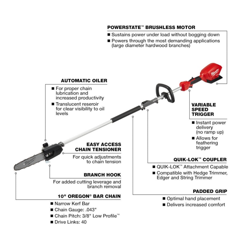 Milwaukee 2825-80PS M18 FUEL 10" Pole Saw w/ QUIK-LOK Capability - Recon - Image 4