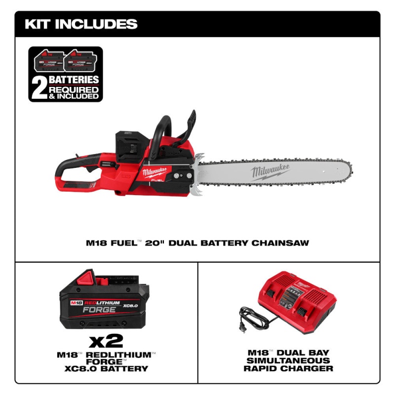 Milwaukee 2827-22 M18 FUEL 18V 20" Dual Battery Chainsaw Kit - Image 11