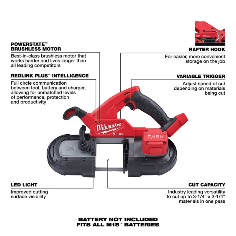 Milwaukee 2829-20B8F M18 FUEL 18V Li-Ion Compact Band Saw w/ 8AH Forge Battery - Image 6