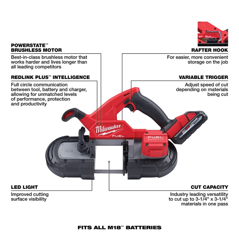 Milwaukee 2829-22 M18 FUEL 18V Lightweight Balanced Compact Band Saw Kit - Image 7