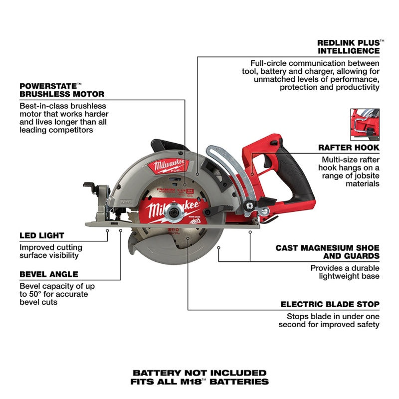 Milwaukee 2830-80 M18 FUEL 7-1/4" Rear Handle Circular Saw - Bare Tool Recon - Image 7