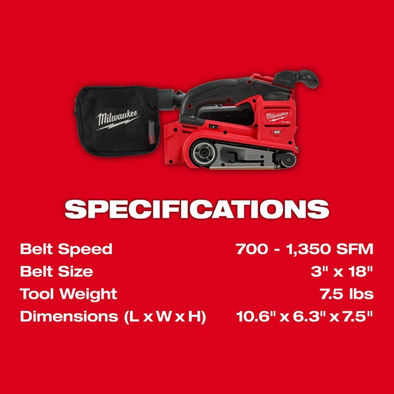 Milwaukee 2832-20 M18 FUEL 18V 3" x 18" Cordless Li-Ion Belt Sander - Bare Tool - Image 8