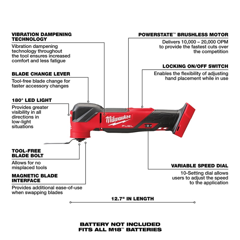 Milwaukee 2836-20 M18 FUEL 18V Cordless Li-Ion Oscillating Multi-Tool -Bare Tool - Image 7