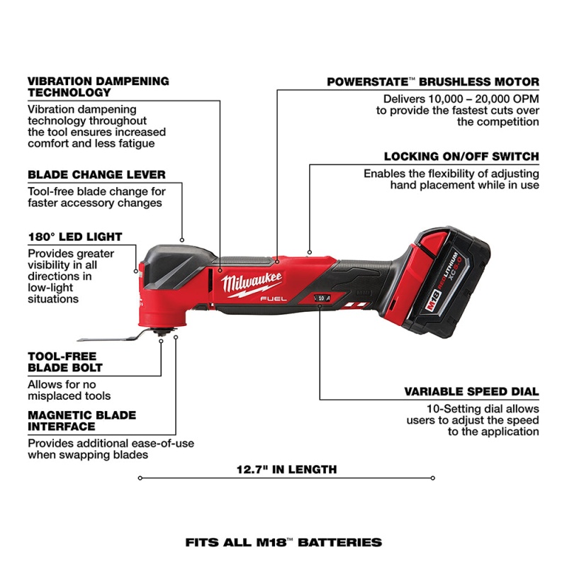 Milwakee 2836-21OMT 18V FUEL M18 Multi Tool Kit w/ Blade Set - 9 PC - Image 6