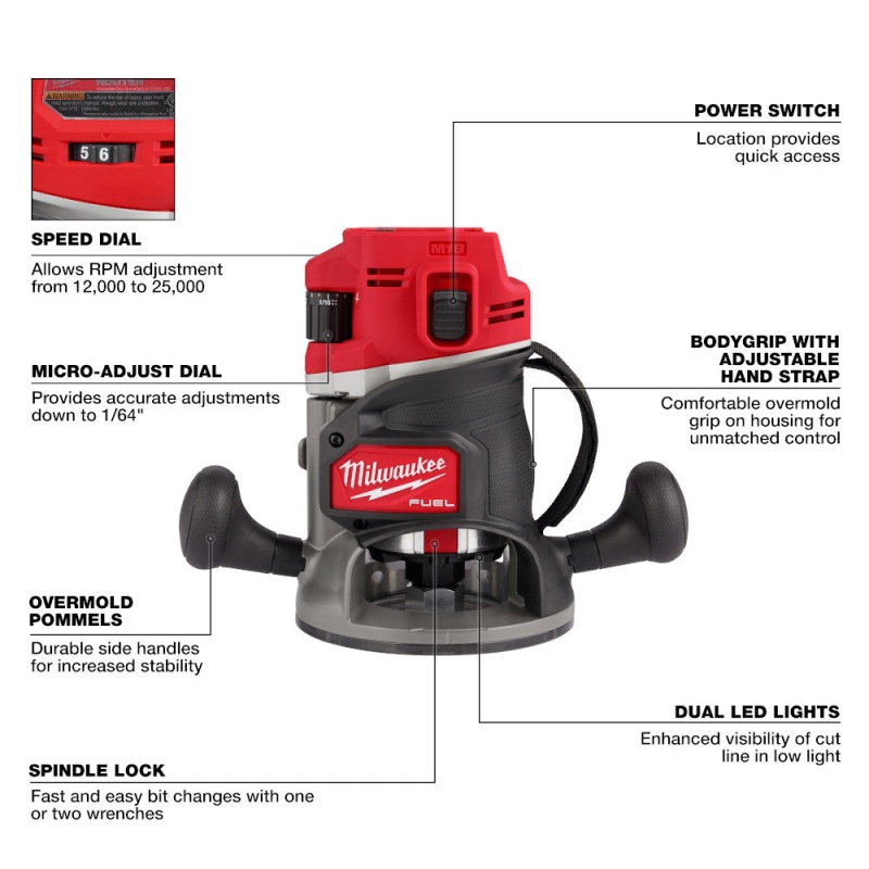 Milwaukee 2838-20 M18 FUEL 18V 1/2" Cordless Lithium-Ion Router - Bare Tool - Image 4