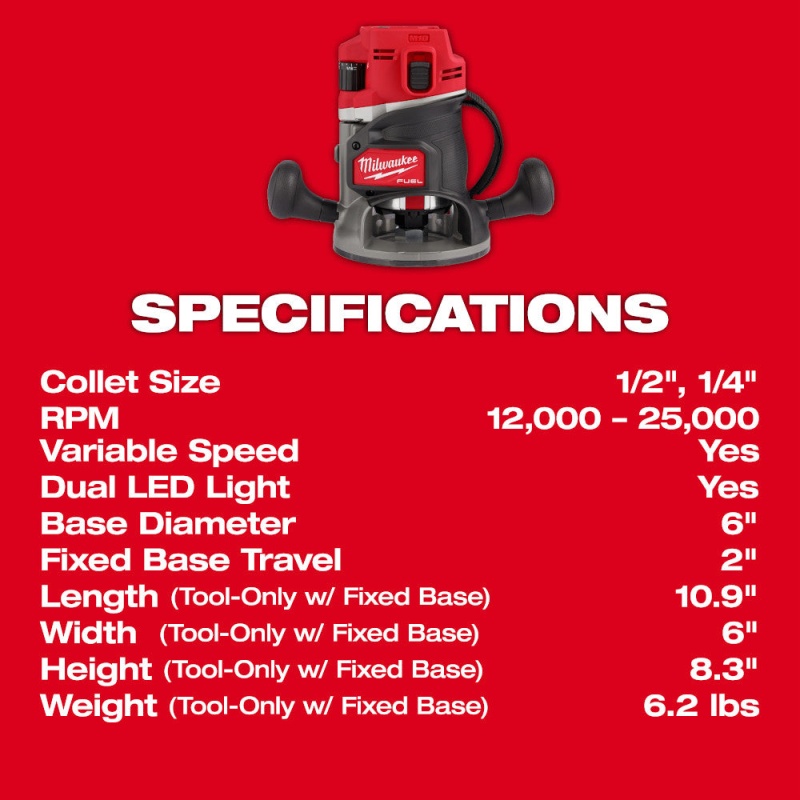 Milwaukee 2838-20 M18 FUEL 18V 1/2" Cordless Lithium-Ion Router - Bare Tool - Image 8