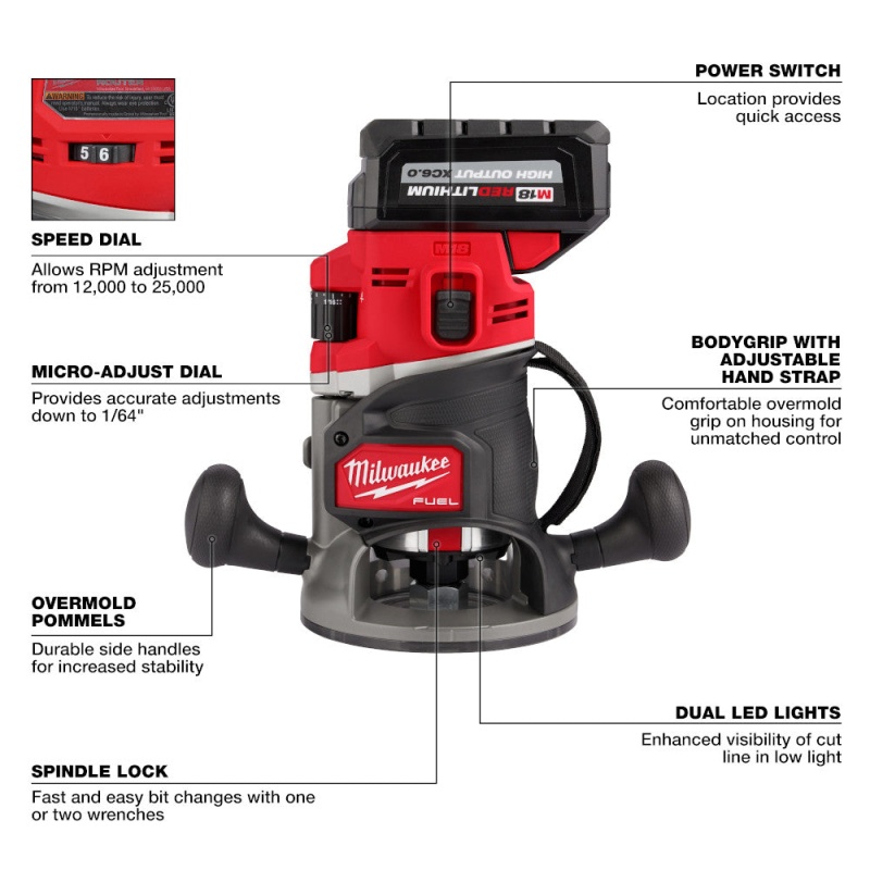 Milwaukee 2838-21 M18 FUEL 18V 1/2" Cordless Lithium-Ion Router Kit - Image 4