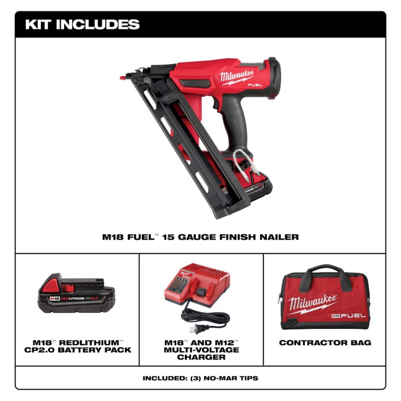 Milwaukee 2839-21CT M18 FUEL 18V 15 Guage Cordless Finish Nailer Kit - Image 3