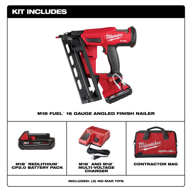 Milwaukee 2841-21CT M18 FUEL 18V 16 Guage Cordless Angled Finish Nailer Kit - Image 3