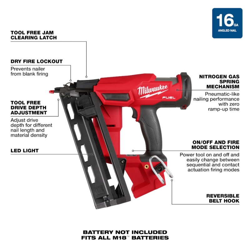 Milwaukee 2841-80 M18 18V 16 Gauge Cordless Angled Nailer - Reconditioned - Image 3