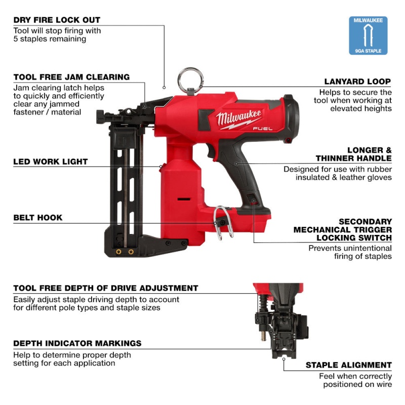 Milwaukee 2843-20 M18 18V FUEL Li-Ion Utility Fencing Stapler - Bare Tool - Image 6