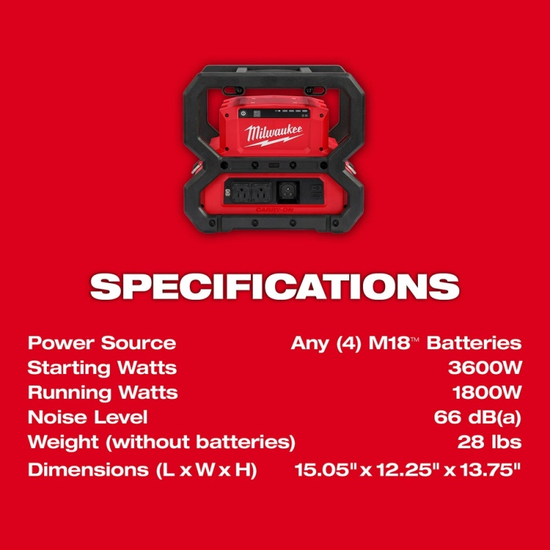 Milwaukee 2845-20X6 M18 18V 3600W/1800W Power Supply w/ 4 - 6AH Batteries - Image 8