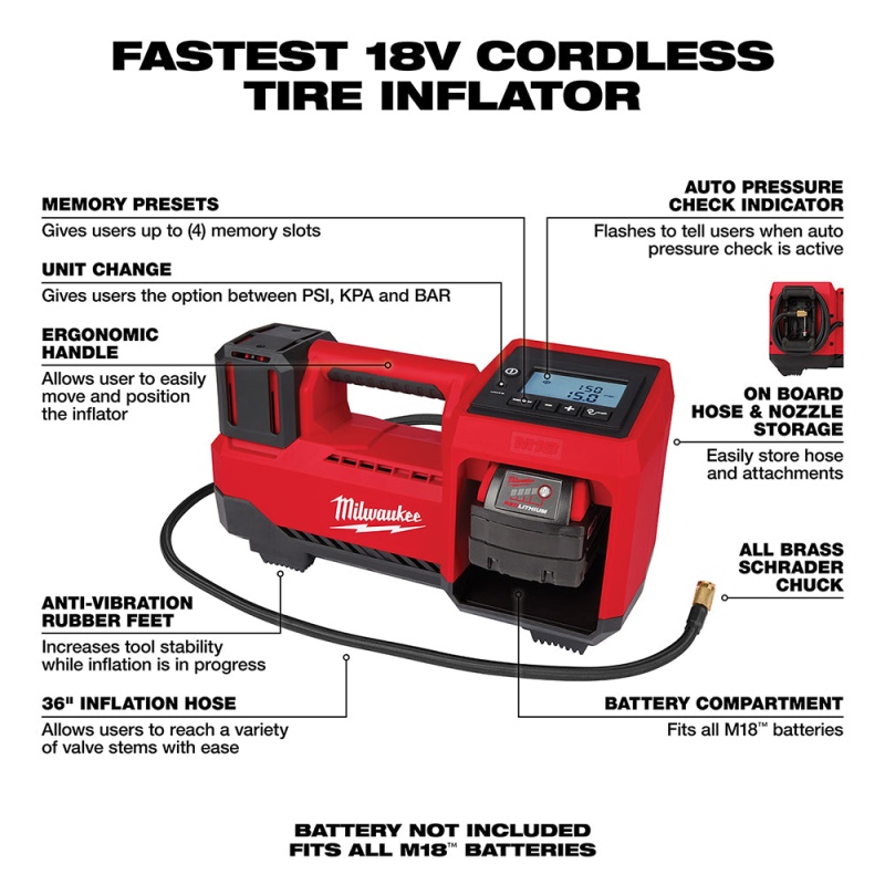 Milwaukee 2848-20 M18 18V Cordless Li-Ion Inflator - Bare Tool - Image 3