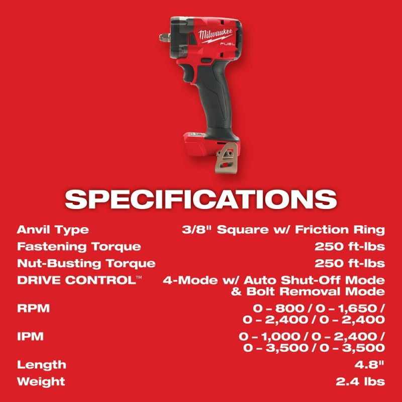 Milwaukee 2854-80 M18 FUEL 18V 3/8" Compact Impact Wrench - Recon - Bare Tool - Image 8