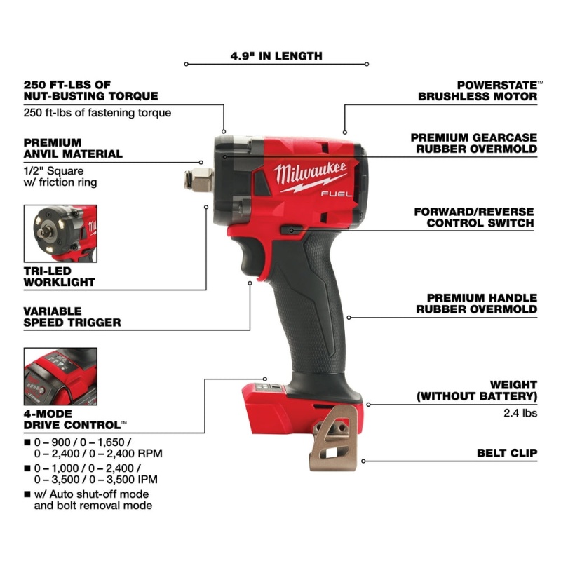 Milwaukee 2855-20 M18 FUEL 18V 1/2" Impact Wrench w/Friction Ring -Bare Tool - Image 4