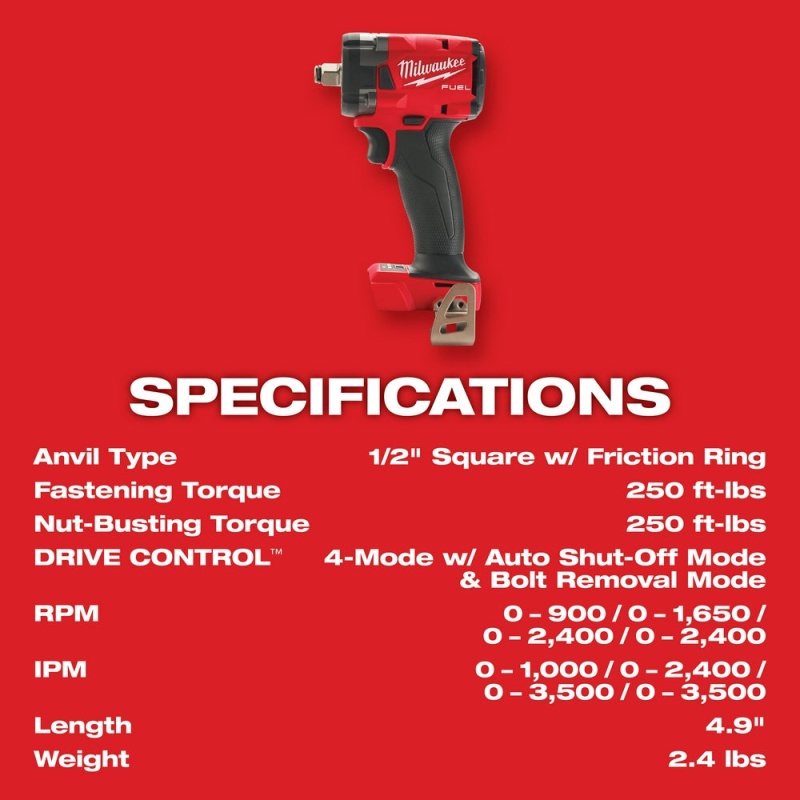 Milwaukee 2855-20 M18 FUEL 18V 1/2" Impact Wrench w/Friction Ring -Bare Tool - Image 8