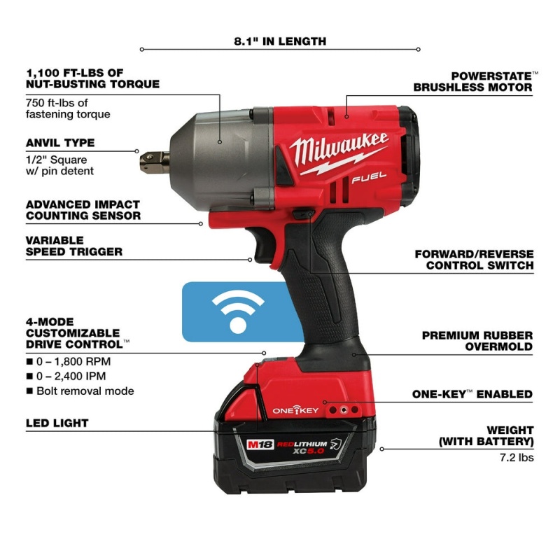 Milwaukee 2862-22R M18 FUEL 18V 1/2" High Torque Impact Wrench Pin Detent Kit - Image 4