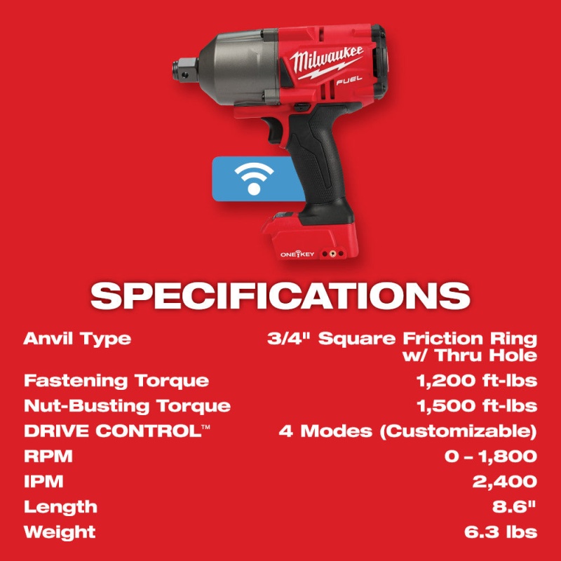 Milwaukee 2864-22R M18 FUEL 18V ONE-KEY High Torque Impact Wrench 3/4 Friction Ring - Image 4