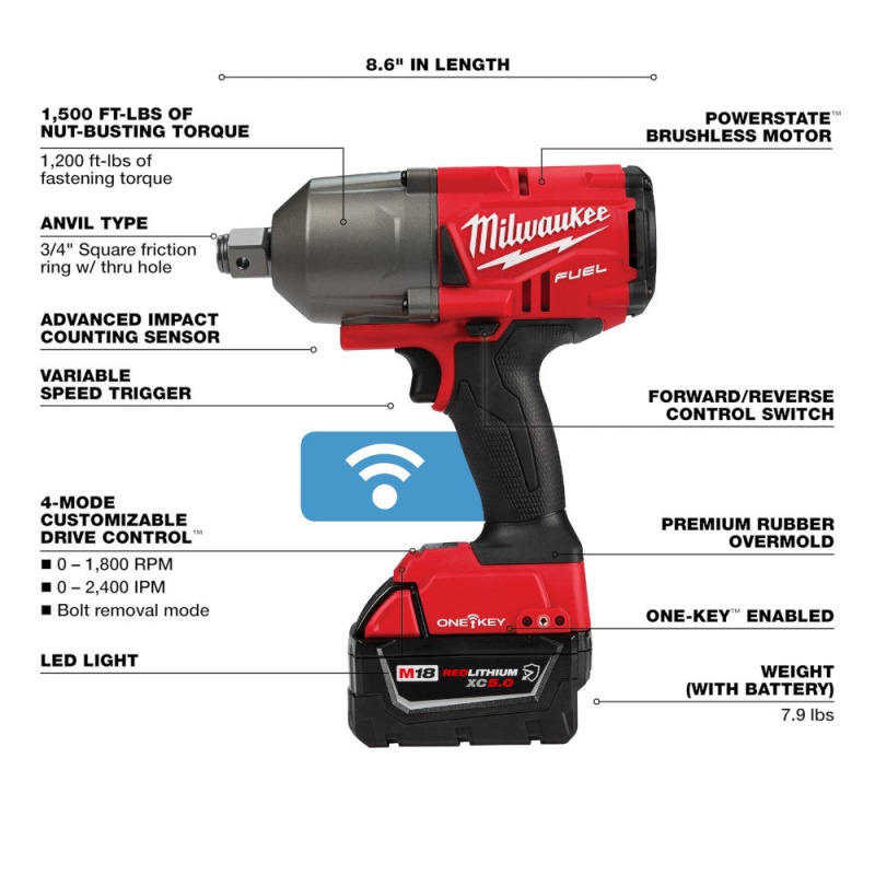 Milwaukee 2864-22R M18 FUEL 18V ONE-KEY High Torque Impact Wrench 3/4 Friction Ring - Image 8