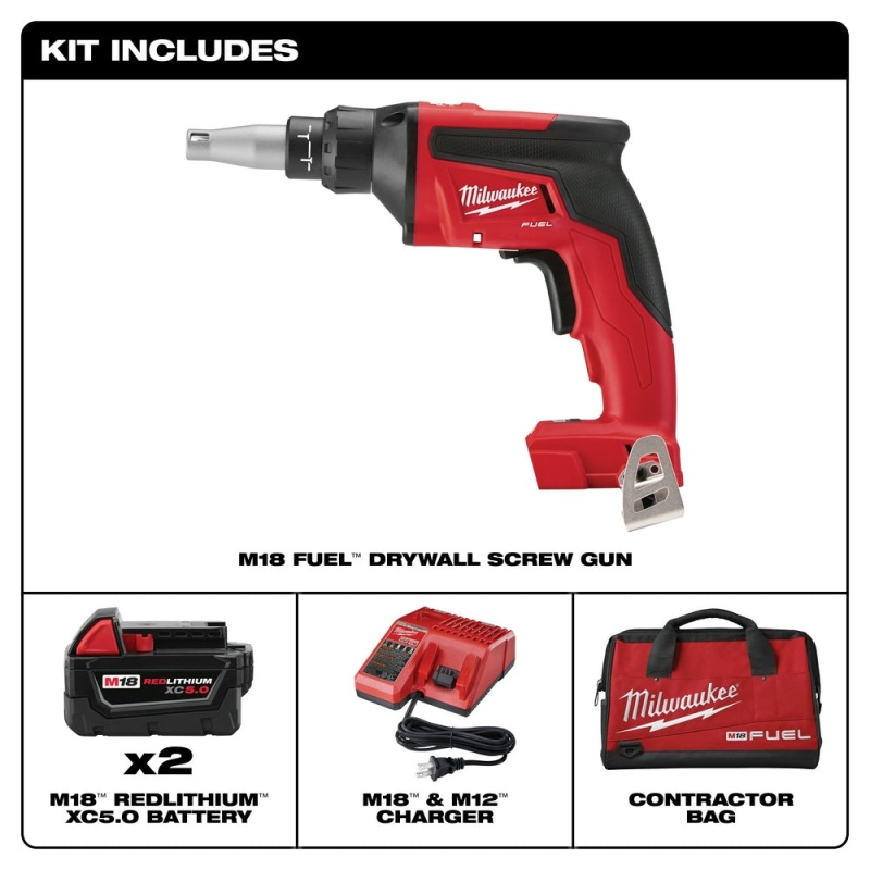 Milwaukee 2866-22 M18 FUEL 18V 5.0Ah Auto Start Drywall Screw Gun Kit - Image 2