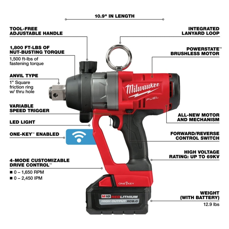 Milwaukee 2867-22 M18 FUEL 18V 1 Inch High Torque Impact Wrench Kit - Image 4