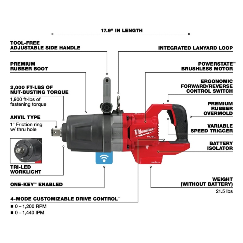 Milwaukee 2868-20 M18 FUEL 18V 1" D-Handle High Torque Impact Wrench - Bare Tool - Image 4