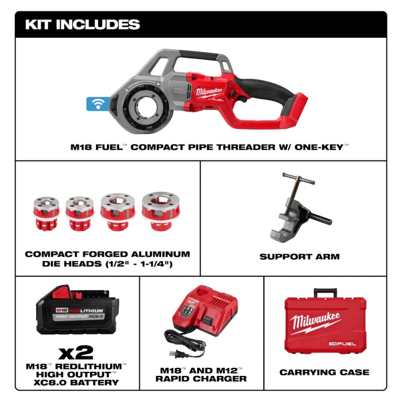 Milwaukee 2870-22 M18 18V FUEL Cordless Compact Pipe Threader w/ ONE KEY Kit - Image 2