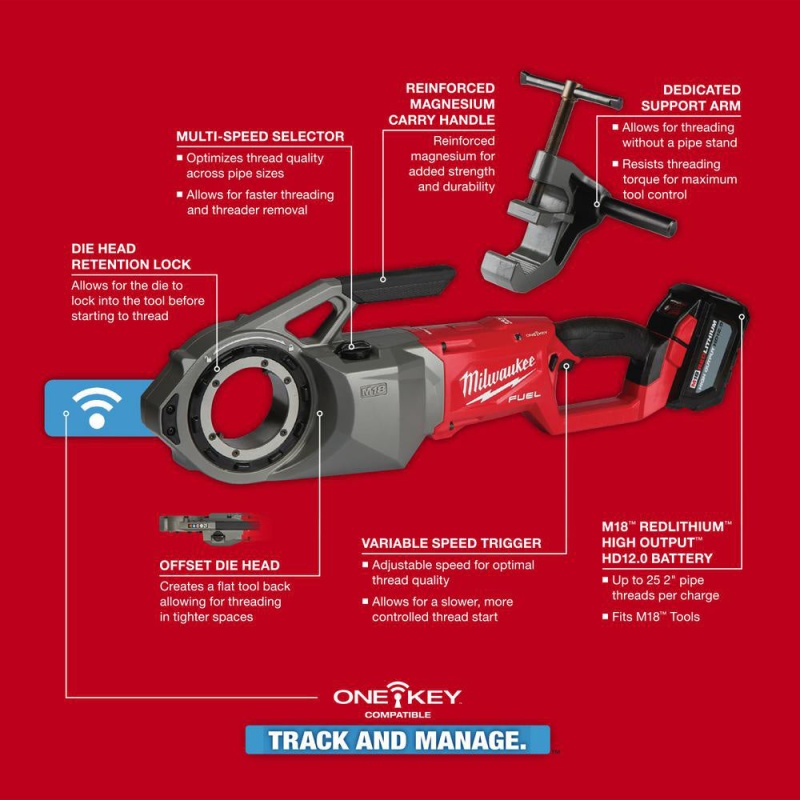 Milwaukee 2874-22HD M18 FUEL 18V Pipe Threader ONE-KEY Kit - Image 7