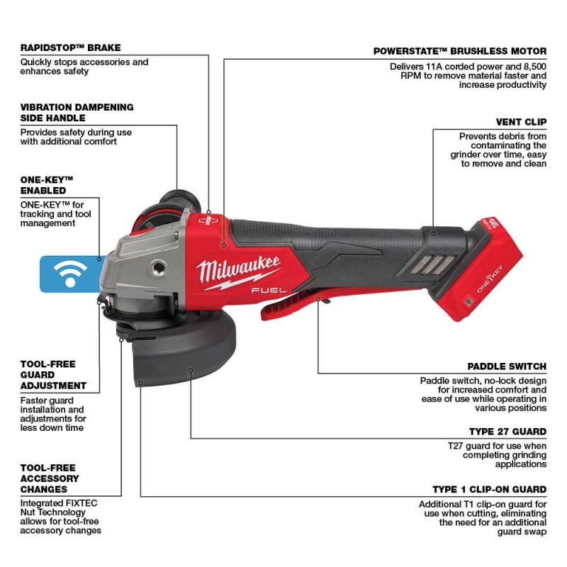 Milwaukee 2882-20 M18 FUEL 4-1/2" / 5" Paddle Switch Braking Grinder - Bare Tool - Image 7