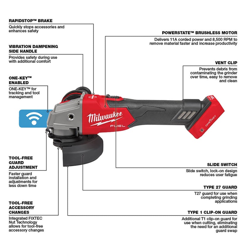 Milwaukee 2883-20 M18 FUEL 18V Slide Braking Grinder w/ Slide Switch - Bare Tool - Image 6