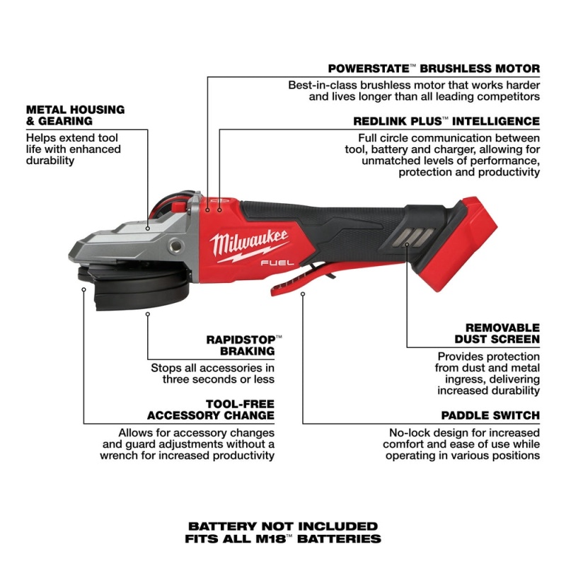 Milwaukee 2886-20 M18 FUEL 18V 5" Li-Ion Flathead Paddle Grinder - Bare Tool - Image 6