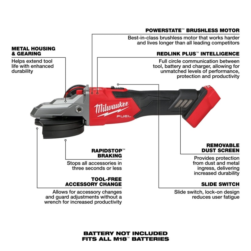 Milwaukee 2887-20 M18 FUEL 18V 5" Flathead Braking Grinder - Bare Tool - Image 6