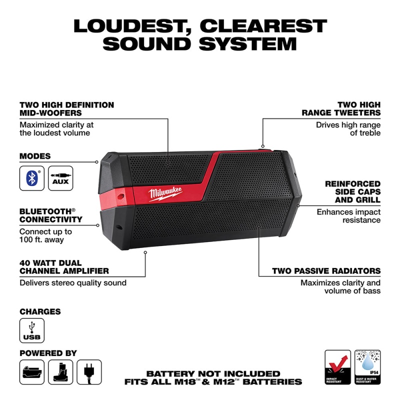 Milwaukee 2891-80 M12/M18 12V/18V Wireless Bluetooth Portable Speaker - Recon - Image 3