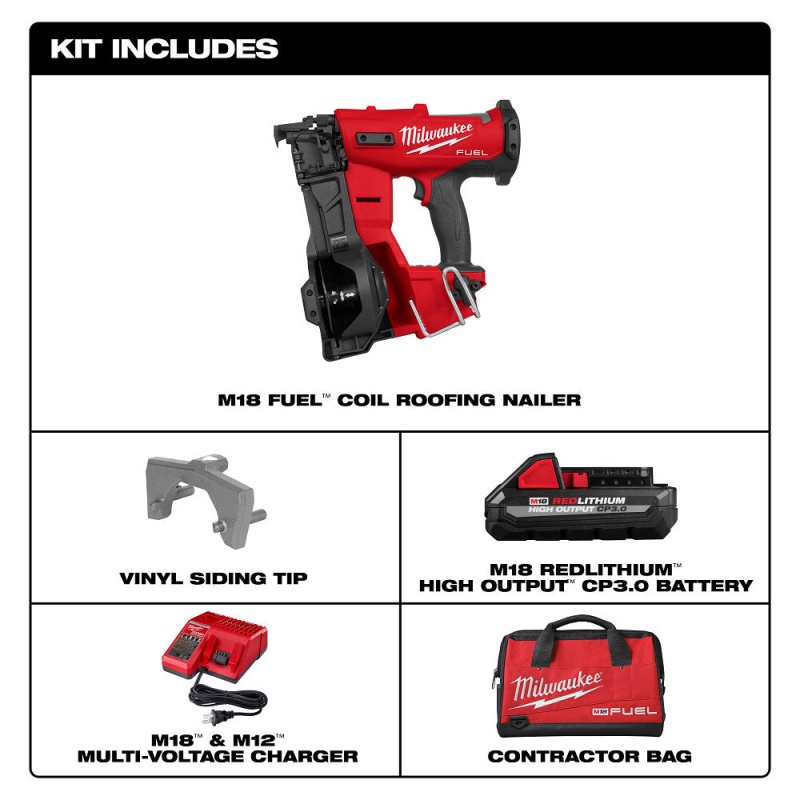 Milwaukee 2909-21 M18 FUEL 18V Cordless Li-Ion Coil Roofing Nailer Kit - Image 2