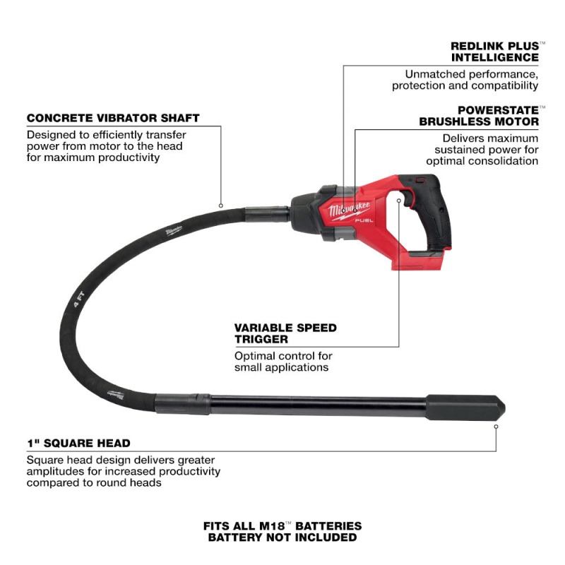 Milwaukee 2910-20 M18 FUEL 18V 4' Concrete Pencil Vibrator - Bare Tool - Image 4