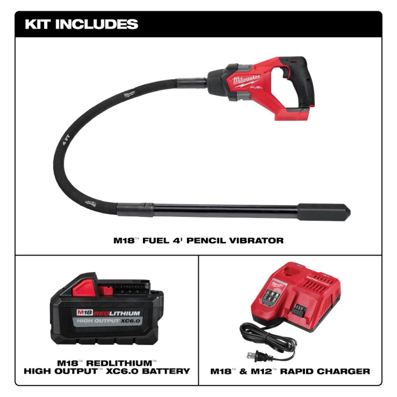 Milwaukee 2910-21 M18 FUEL 18V 4' Cordless Concrete Pencil Vibrator Kit - Image 2