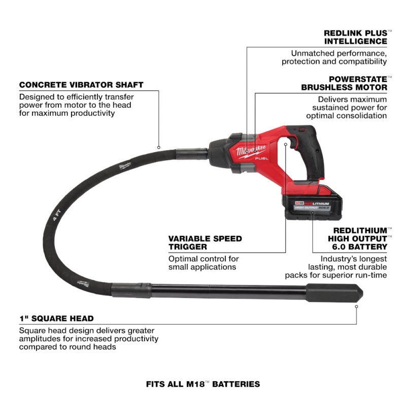 Milwaukee 2910-21 M18 FUEL 18V 4' Cordless Concrete Pencil Vibrator Kit - Image 4