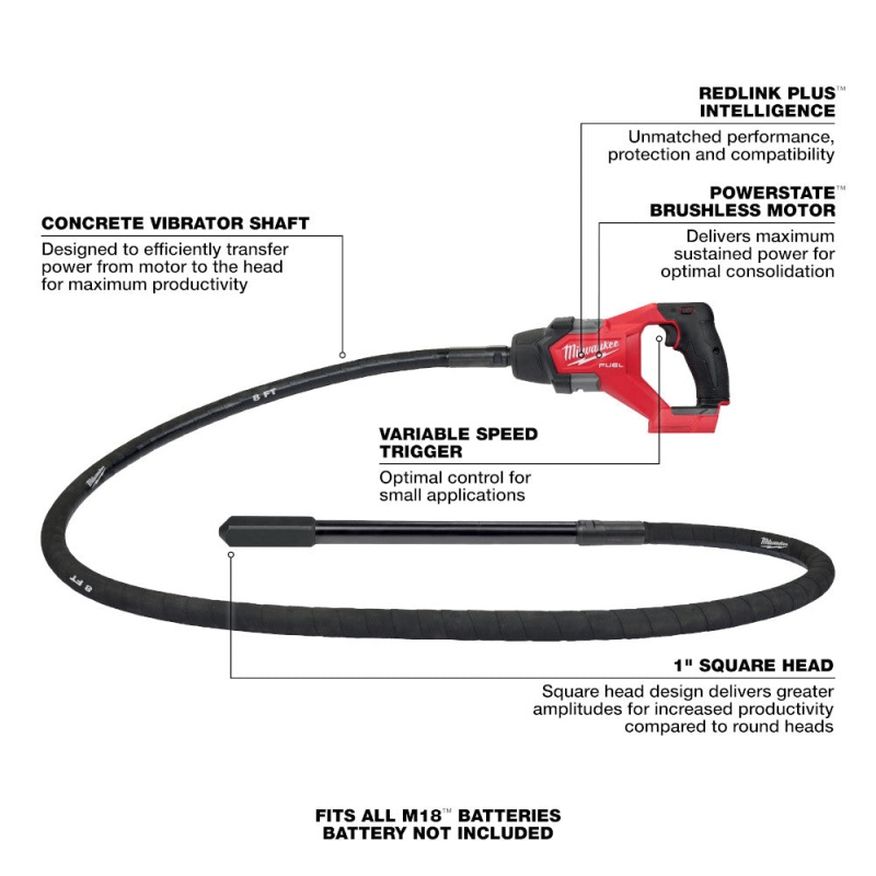 Milwaukee 2911-20 M18 FUEL 18V 8' Concrete Pencil Vibrator - Bare Tool - Image 4